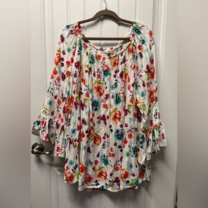 Terra & Sky Multicolor Floral Blouse with Ruffled Sleeves